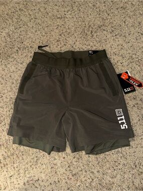 5.11 Tactical Men's Olive Green Athletic Shorts with Inner Liner